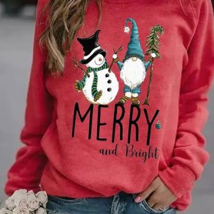 Merry And Bright Xmas Christmas Gift Gnome Snowman Casual Sweatshirt, Hoodies&Sweatshirts, Lilicloth.com