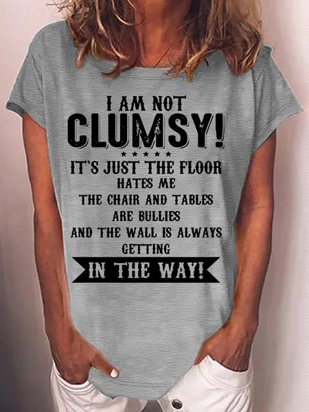 Women's Funny I Am Not Clumsy Crew Neck Casual T-Shirt, T-shirts, Lilicloth.com