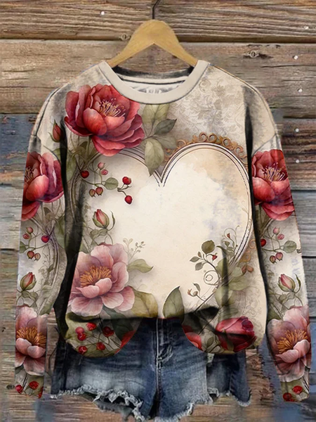 Women's Crew Neck Floral Printing Casual Spring/Fall Long Sleeve Sweatshirt, JustFashionNow Sweatshirts & Hoodies, color:As Picture|size:XXL,