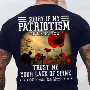 Men's Sorry If My Patriotism Offends You Trust Me Your Lack Of Spine Offends Me More Funny Graphic Printing Loose Casual Cotton Crew Neck T-Shirt, T-shirts, Lilicloth.com