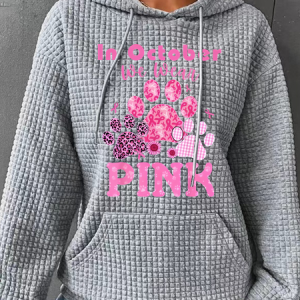 In October We Wear Pink Dog Cat Paw Breast Cancer Dog Paws Simple Loose Hoodie, Hoodies&Sweatshirts, Lilicloth.com