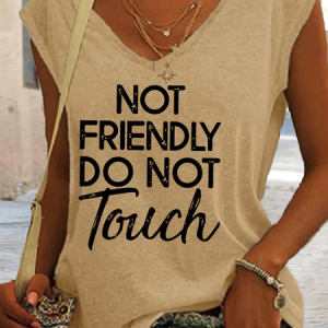 Women's Funny Sarcasm Hoodie, Not Friendly Do Not Touch Letters Casual Tank Top, Tank Tops, Lilicloth.com
