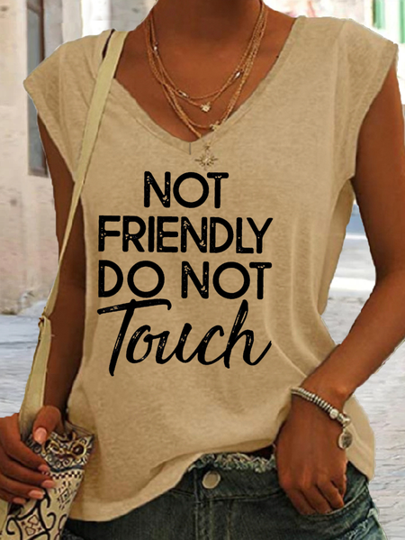 Women's Funny Sarcasm Hoodie, Not Friendly Do Not Touch Letters Casual Tank Top, Tank Tops, Lilicloth.com