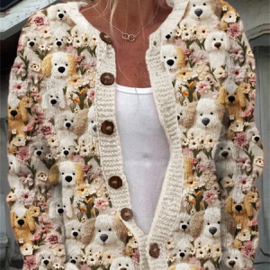 Fuzzy Dogs Floral Embroidered Cozy Knit Cardigan, Cardigans, Lilicloth.com