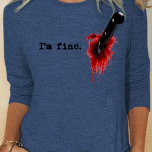 Womens Funny Halloween Print I'm Fine Casual Top, Long sleeves, Lilicloth.com