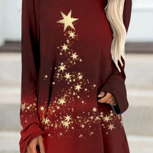 Womens Christmas Light Star Crew Neck Casual Top, Long sleeves, Lilicloth.com