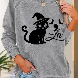 Cat Comma-la Halloween Casual Sweatshirt, Hoodies&Sweatshirts, Lilicloth.com
