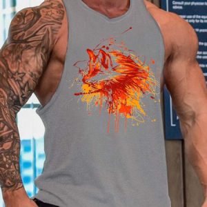 fox men’s Crew Neck Casual Tank Top, Tank Tops, Lilicloth.com