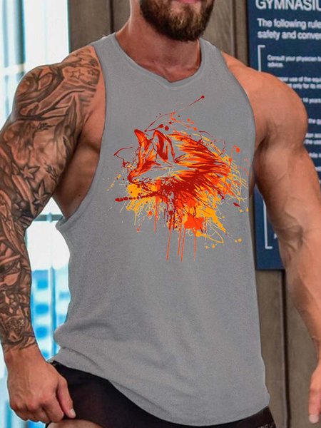 fox men’s Crew Neck Casual Tank Top, Tank Tops, Lilicloth.com