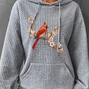 Cardinal Bird Simple Loose Hoodie, Hoodies&Sweatshirts, Lilicloth.com