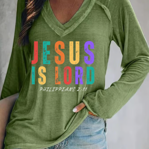 Women's Jesus Is Lord Print T-shirt, Long sleeves, Lilicloth.com