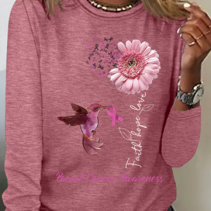 Breast Cancer Awareness Casual Long Sleeve Shirt, Long sleeves, Lilicloth.com
