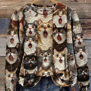 Charming Cats Art Print Casual Sweatshirt, Hoodies&Sweatshirts, Lilicloth.com