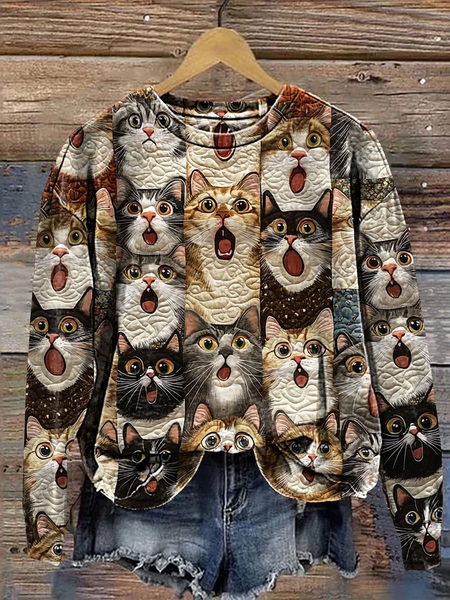 Charming Cats Art Print Casual Sweatshirt, Hoodies&Sweatshirts, Lilicloth.com