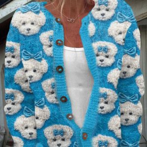 Cute Bichon Frise dog button knit cardigan, Cardigans, Lilicloth.com