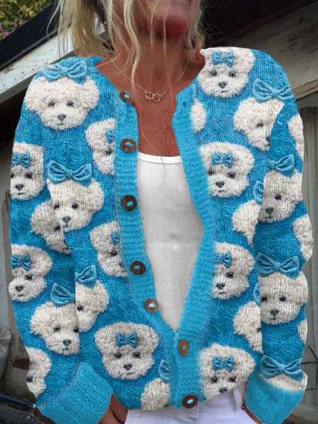 Cute Bichon Frise dog button knit cardigan, Cardigans, Lilicloth.com