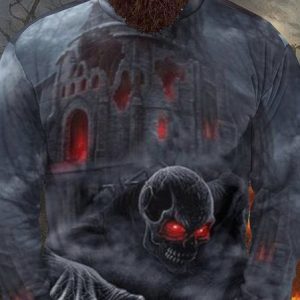 Men's Skull Printing Crew Neck Halloween Casual Sweatshirt, Hoodies&Sweatshirts, Lilicloth.com