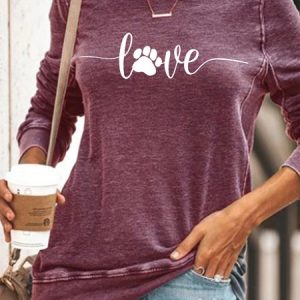 Womens Dog love, dog love saying with dog paw, dog lover Casual Sweatshirt, Hoodies&Sweatshirts, Lilicloth.com