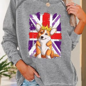Women The Queens Corgi  Simple Loose Sweatshirt, Hoodies&Sweatshirts, Lilicloth.com