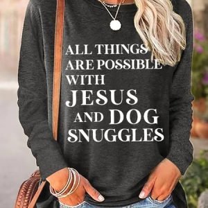 Women All Things Are Possible with Jesus Simple Long Sleeve Top, Long sleeves, Lilicloth.com