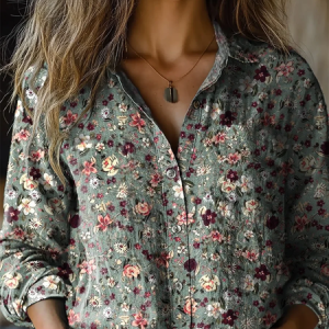 Women's Floral Print Long Sleeve Comfortable Cotton Shirt, Blouses, Lilicloth.com