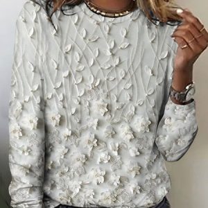 3D floral casual long sleeved T-shirt, Long sleeves, Lilicloth.com