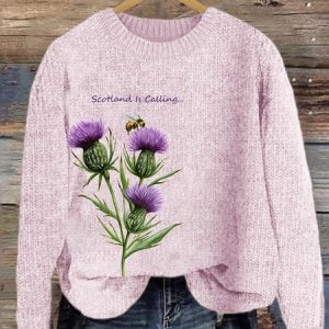 Purple plant flower round neck sweater, Sweaters, Lilicloth.com