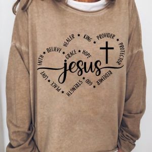 Women's Crew Neck Text Letters Simple Spring/Fall Cotton-Blend Long Sleeve Sweatshirt, JustFashionNow Sweatshirts & Hoodies, color:Khaki|size:3XL,