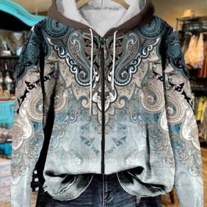 Women's Paisley Print Casual Zipper Sweatshirt Hoodie, Hoodies&Sweatshirts, Lilicloth.com