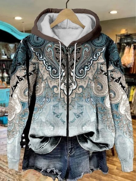 Women's Paisley Print Casual Zipper Sweatshirt Hoodie, Hoodies&Sweatshirts, Lilicloth.com