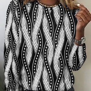 Geometric line color blocked long sleeved T-shirt, Long sleeves, Lilicloth.com