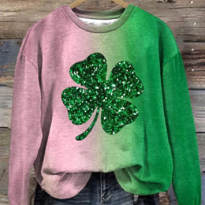 Women's St. Patrick's Day Floral Ombre Shamrock Casual Spring/Fall Long Sleeve Sweatshirt, JustFashionNow Sweatshirts & Hoodies, color:As Picture|size:XXL,