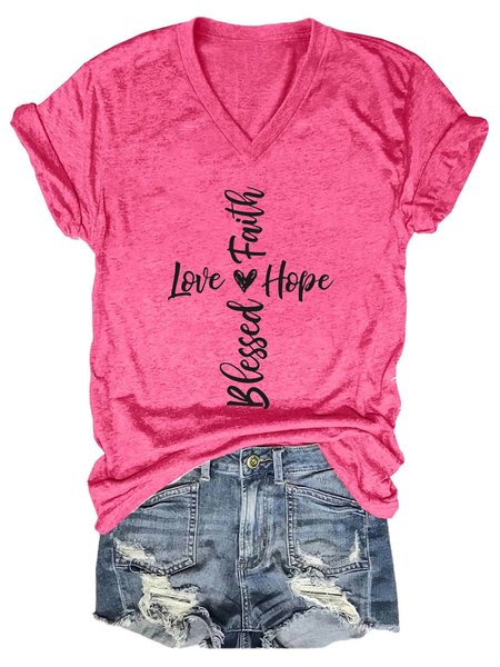 Women's Faith Hope Love Blessed V-Neck T-Shirt, T-shirts, Lilicloth.com