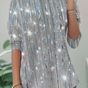 Colorful Light Dots And Dazzling Silver Stripes Pattern Long Sleeve Shirt, Long sleeves, Lilicloth.com