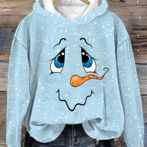 Women's Christmas Snowman Print Hooded Sweatshirt, Hoodies&Sweatshirts, Lilicloth.com