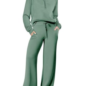 Women Plain Two-Piece Set Daily Long Sleeve Casual Spring/Fall Top With Pants Matching Set, Sets, color:Aqua|size:XXL, catalog Noracora shop
