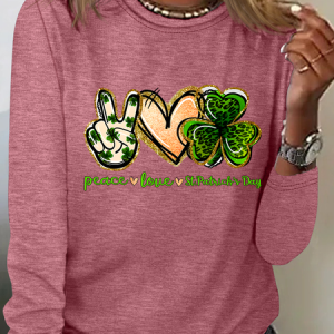 Peace, Love, St. Patrick's Day Casual Long Sleeve Shirt, Long sleeves, Lilicloth.com