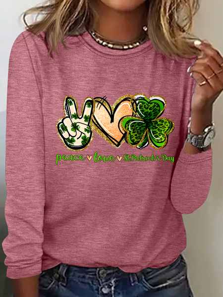 Peace, Love, St. Patrick's Day Casual Long Sleeve Shirt, Long sleeves, Lilicloth.com