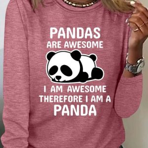 Women's Panda Lover Casual Top, Long sleeves, Lilicloth.com