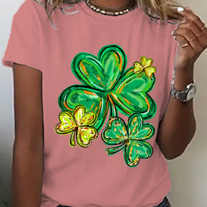 St Patrick's Day Clover Print Cotton T-Shirt, T-shirts, Lilicloth.com