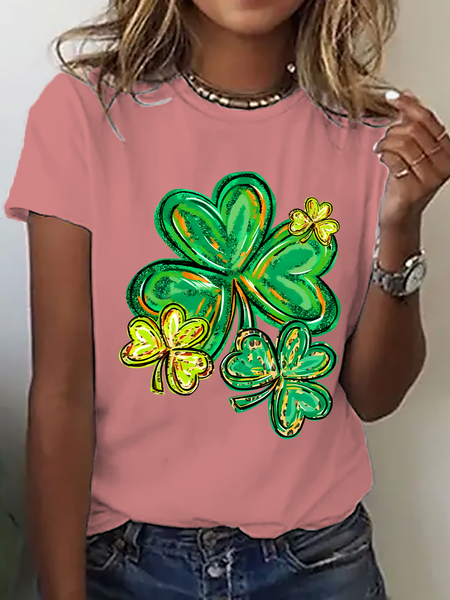 St Patrick's Day Clover Print Cotton T-Shirt, T-shirts, Lilicloth.com