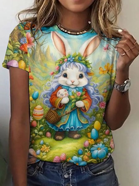 Easter bunny printed short sleeved T-shirt, T-shirts, Lilicloth.com - Image 2