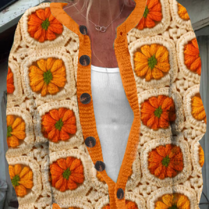 Women's Pumpkin Knitted Print Cardigan, Cardigans, Lilicloth.com