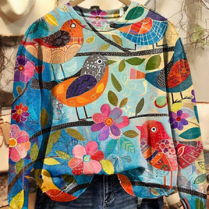 Women's Vintage Art Bird Floral Print Sweatshirt, Hoodies&Sweatshirts, Lilicloth.com