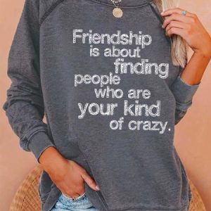 Women Friendship Letters Graphic Casual Crew Neck Cotton Sweatshirts, Hoodies&Sweatshirts, Lilicloth.com