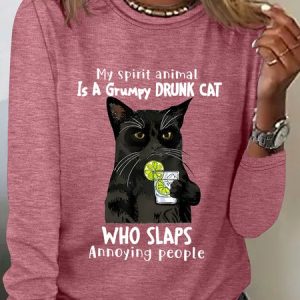 My Spirit Animal Is A Grumpy Drunk Cat Who Slaps Annoying People Sarcastic Long sleeve Shirt, Long sleeves, Lilicloth.com