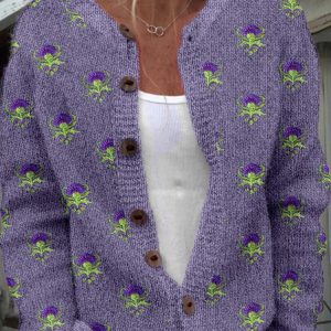 Women Wool/Knitting Floral Long Sleeve Comfy Casual Cardigan, Cardigans, color:Purple|size:5XL, catalog Noracora shop