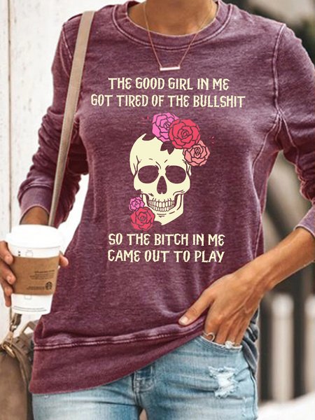 Womens The Good Girl In Me Got Tired Of The Bullshit Funny Quote Halloween Sweatshirt, Hoodies&Sweatshirts, Lilicloth.com