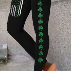 Women's Shamrock Casual All Season Printing Long Leggings, JustFashionNow Leggings, color:Black|size:XXL,