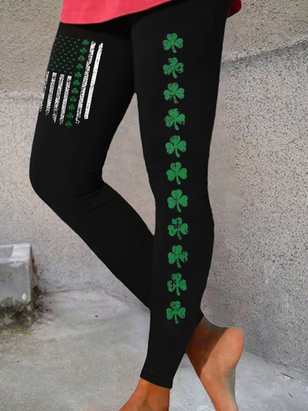 Women's Shamrock Casual All Season Printing Long Leggings, JustFashionNow Leggings, color:Black|size:XXL,